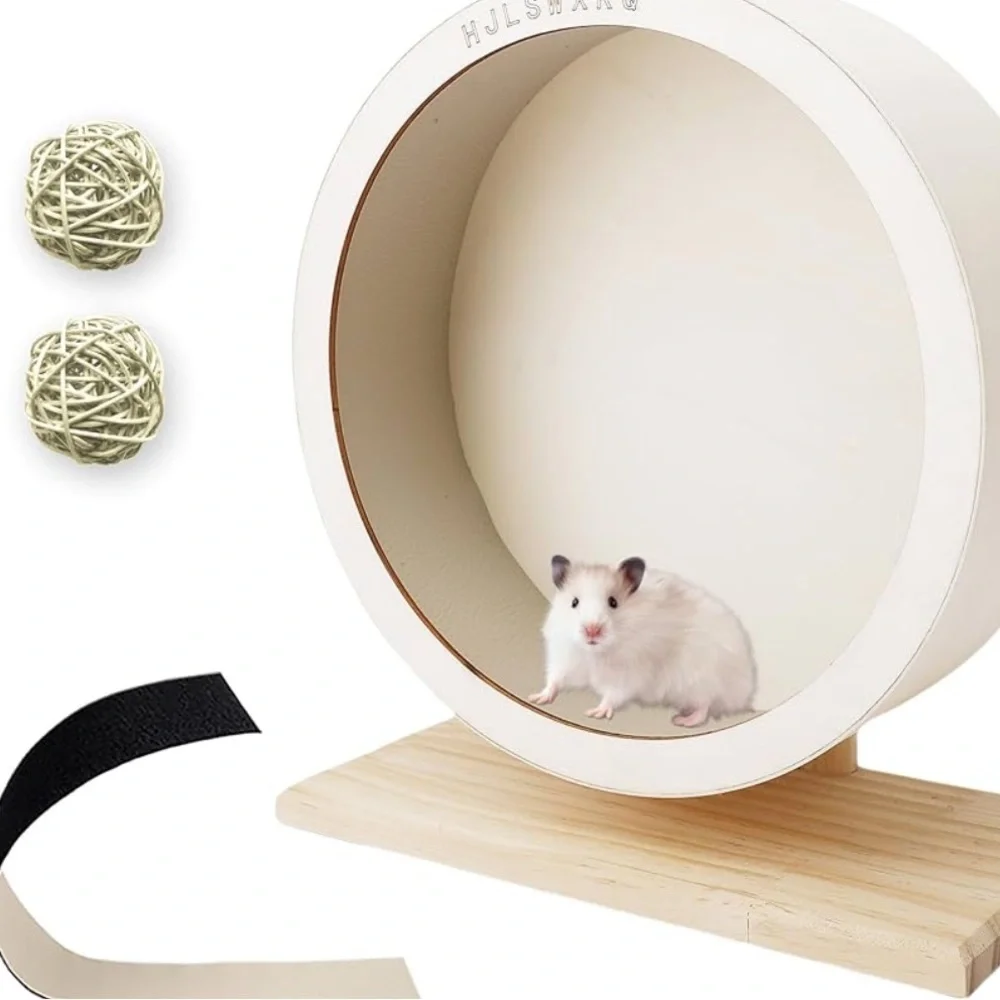 9in Silent Hamster Wheel With 2 Natural Chew Toys - Wooden Exercise Wheel 706